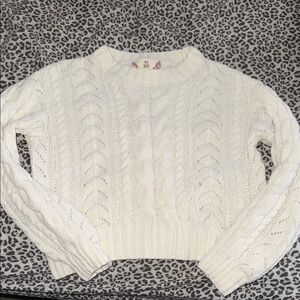 Pink Rose Cream Cable Knit Scoopneck Sweater